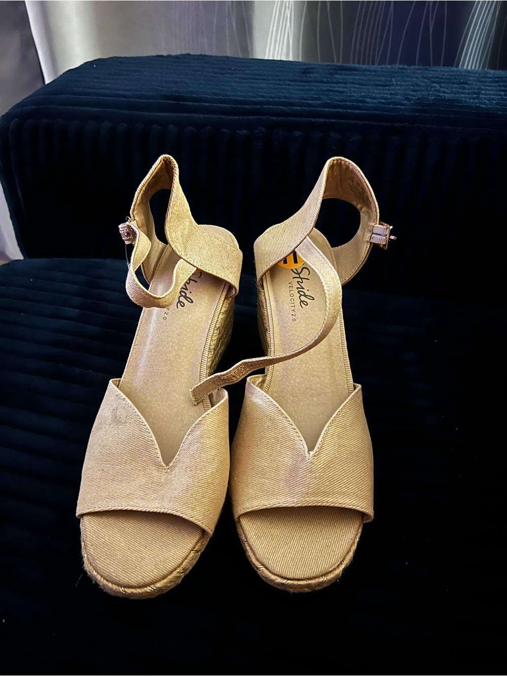 Life Stride Gold Women’s Ankle-Strap Wedge Sandals in size 11m .